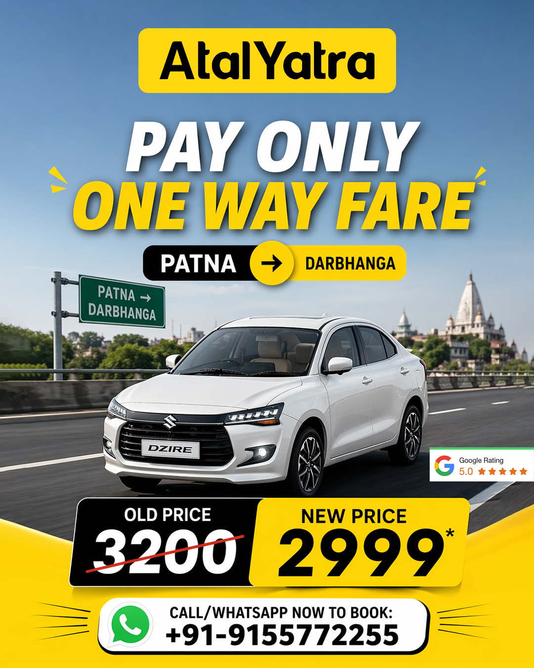 Patna to Darbhanga One-Way Cab: Fare, Route, and Essential Travel Tips — AtalYatra travel guide